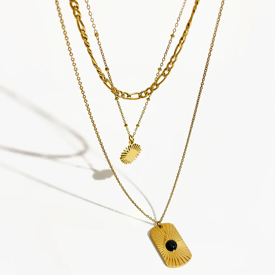 

Peri'sBox Vintage Geometric Textured Pendant Necklace Women Stainless Steel Multi Layers Choker Necklaces бижутерия для женщин