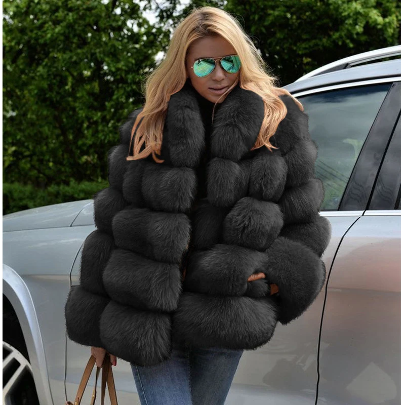 Mink Coat Women Winter Thick Warm Faux Fur Coat Top Fashion Fox Long Sleeve Outerwear Woman Fluffy Fake Fur Jacket Manteau Femme