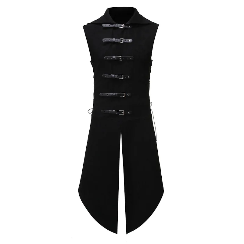 

Black Gothic Steampunk Long Vest Men 2022 Brand Medieval Victorian Cosplay Tailcoat Waistcoat Men Party Halloween Costume Homme