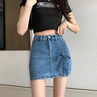 the new summer style draws the rope high waist sexy wrap the buttock skirt tight careful machine a line denim skirt
