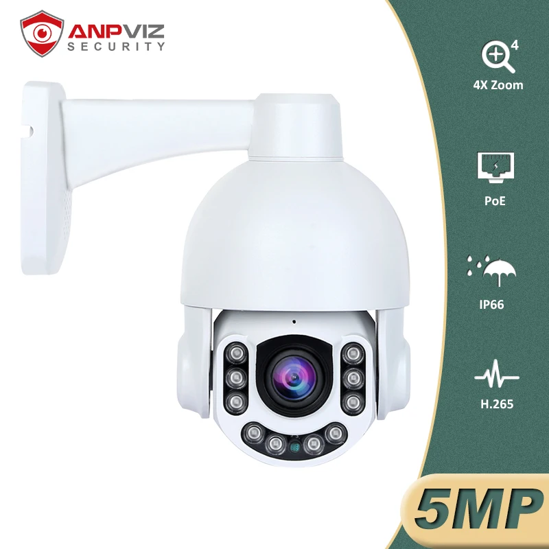 

Купольная IP-камера Anpviz, 2 МП/5 МП, PTZ, POE, 4х оптический зум, поддержка IP66, камера безопасности, ИК расстояние до 60 м, P2P, H.265