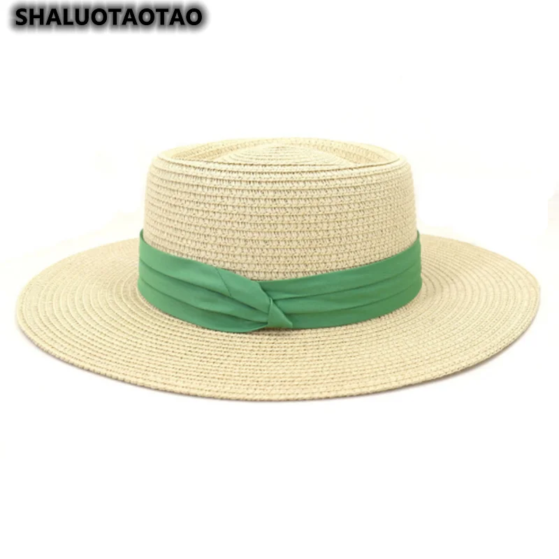 

Шляпа женская Соломенная с плоским верхом, Панама с плоским козырьком, шляпа от солнца, для пляжа, весна-лето 2022