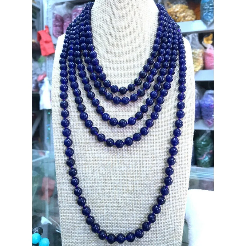 

Long 50-100" 8mm Round Nature Purple Amethyst jade Gemstone Beads Necklace AAA