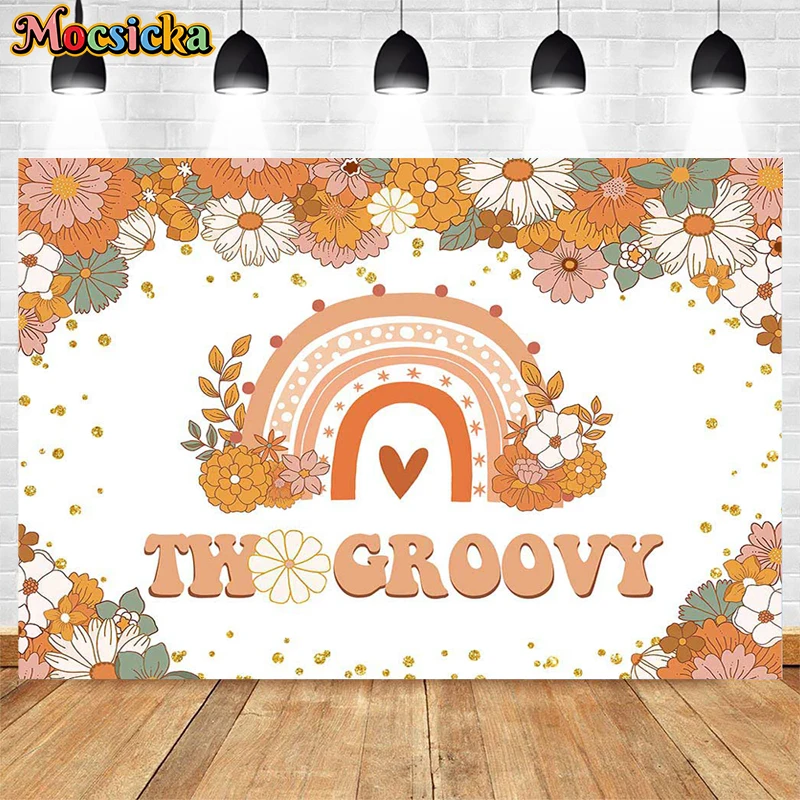 

Two Groovy Background Photography Daisies Flowers Rainbow Party Decoration Children Portrait Birthday Cake Smash Studio