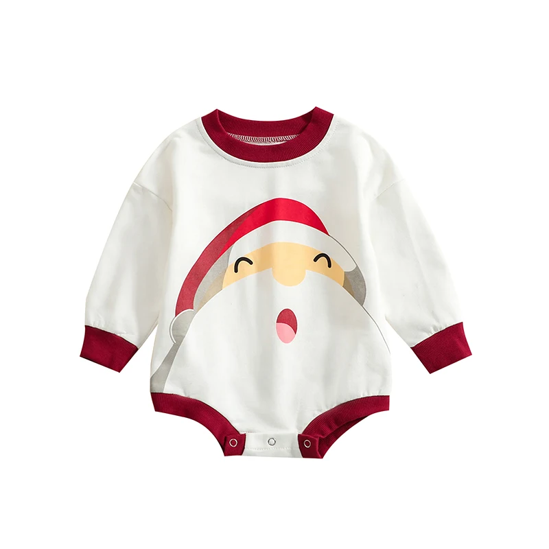 

0-24M Newborn Baby Christmas Bodysuit Cartoon Santa Claus Print Long Sleeve Round Neck Romper for Boys Girls Clothes