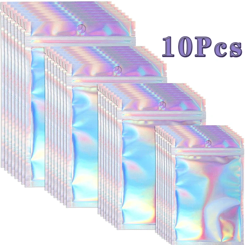 

10pcs Translucent Zip Lock Bags Holographic Storage Bag Xmas Gift Packaging Socks Sexy Lingerie Glove Cosmetics Jewelry Bag