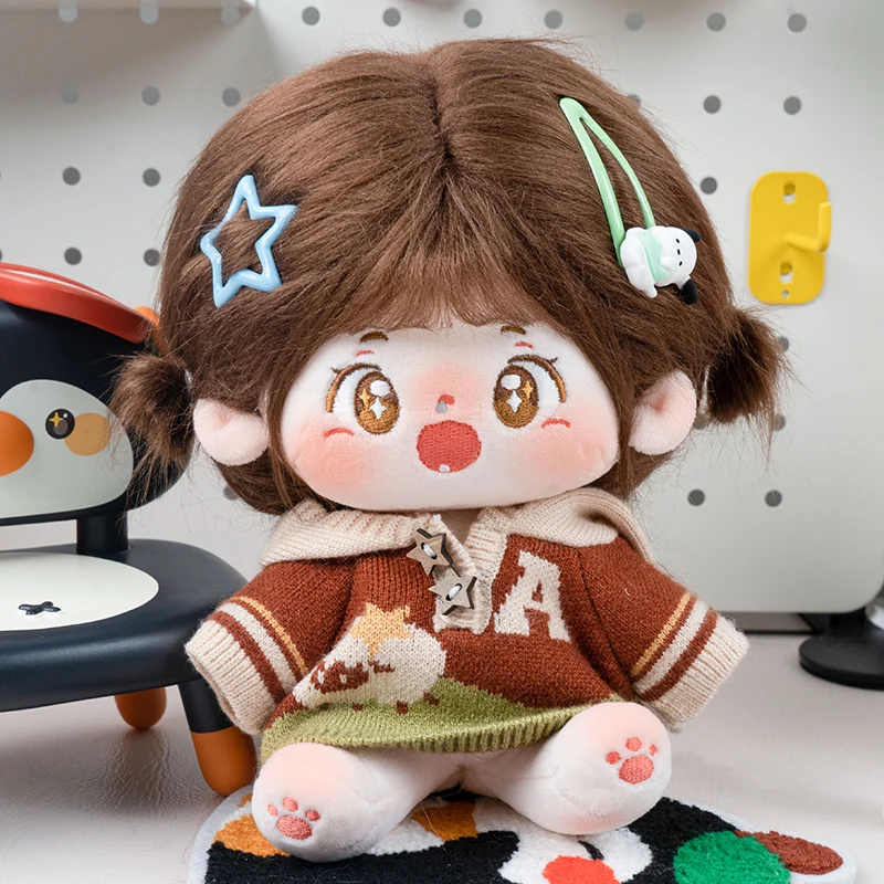 

Cute Brown Hair Big Eye Loli Girl No Attribute Sweet 20cm Plush Stuffed Doll Body Kawaii Dress Up Clothes Cosplay Plushie