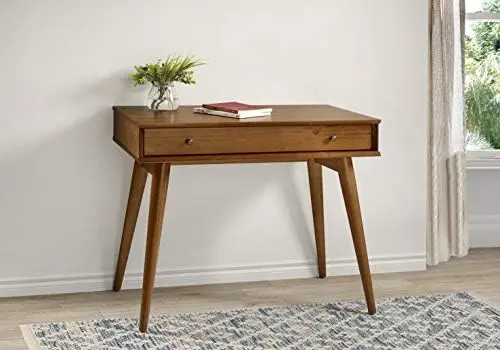 

Modern Computer Desk / 35.75"W / Study Writing Table / Solid Wood / Natural Variations of Wood Grains / One Drawer / Partial Acr