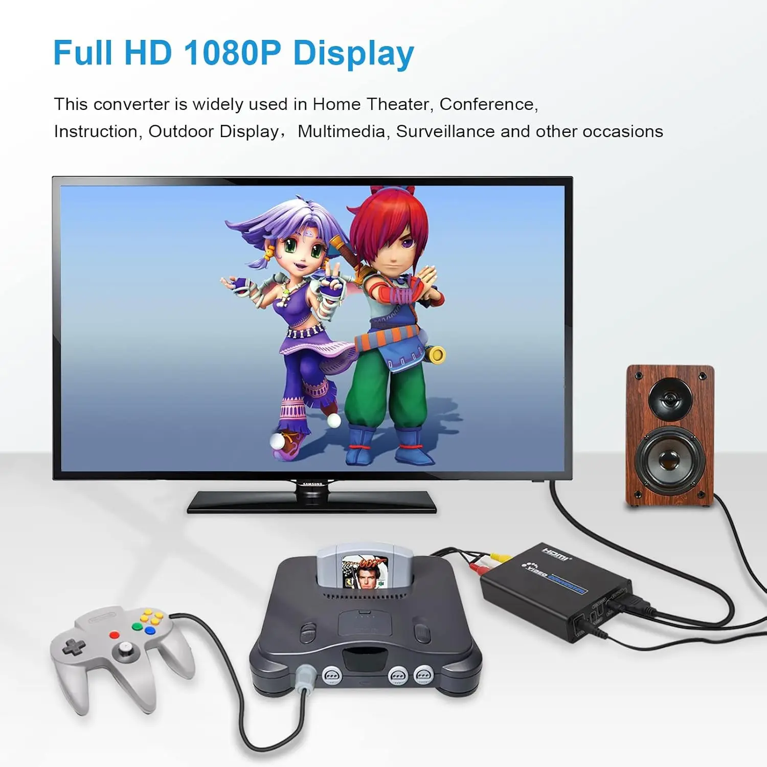 Фото Конвертер AV S Video CVBS в HDMI Upscaler HD 3RCA в HDMI адаптер с поддержкой переключателя PAL/NTSC для VHS/N64/PS2/WII в HDTV №5