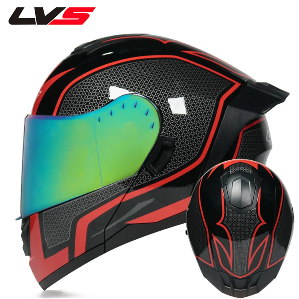 

LVS Safety Downhill Motocross Racing Modular Flip Up Helmets Fashion Motorcycle Dual Lens Full Face Helmet Casques Para Moto