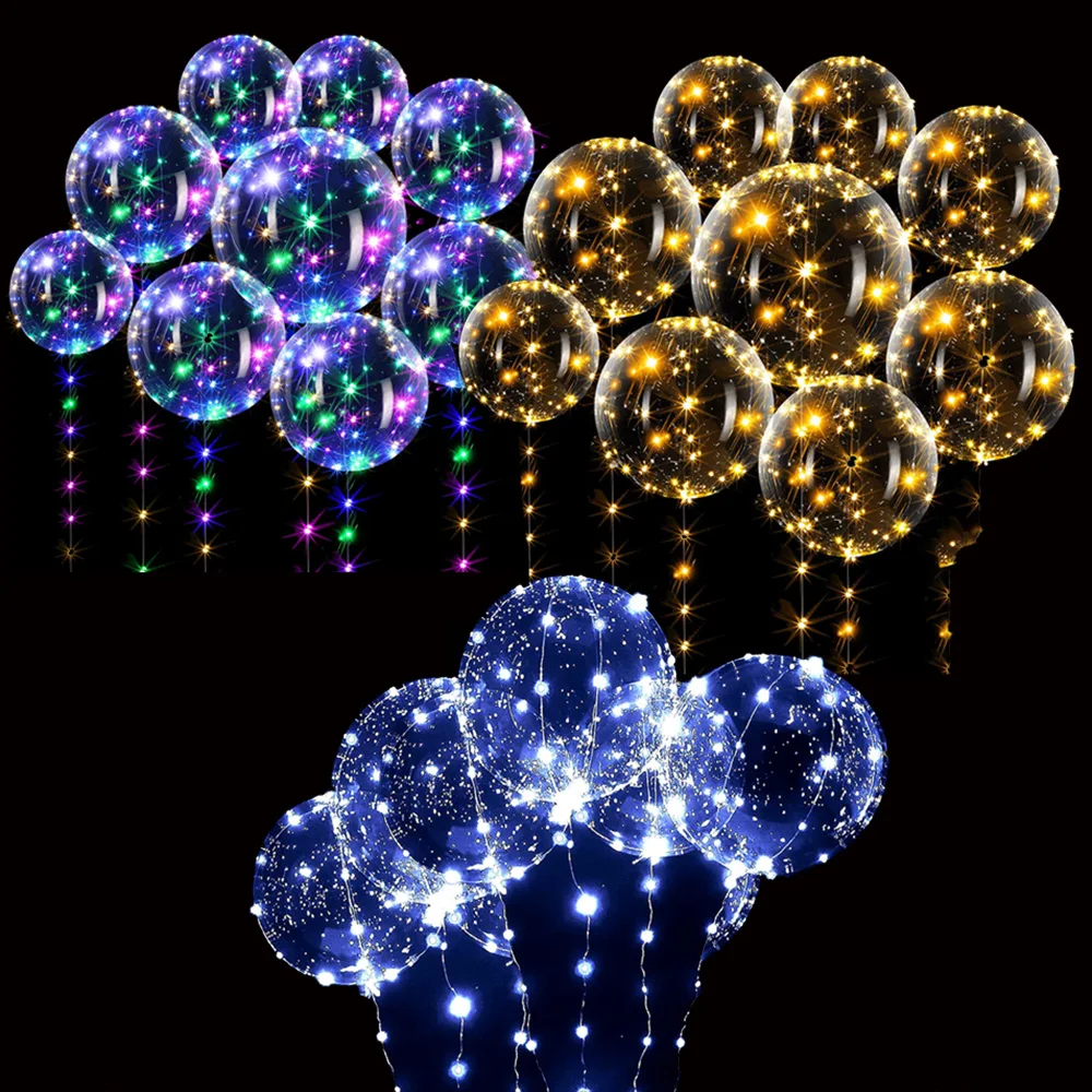 

3Pcs LED Bobo Balloons 20 Inches Light up Clear Helium Bubble Glow with String Lights Valentines's Day Birthday Wedding Decor