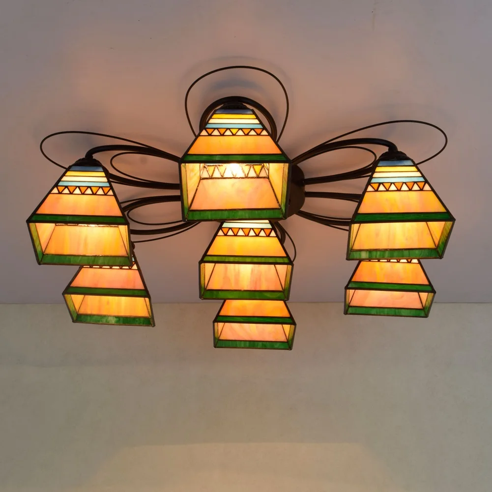 Витражный Потолочный Светильник Тиффани в пирамидальном стиле 7 насадок