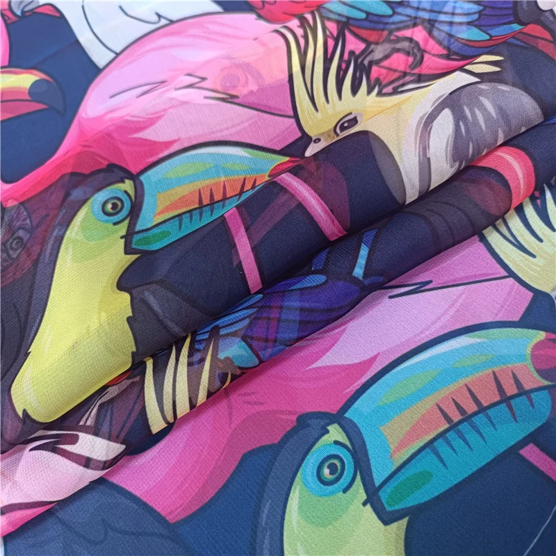 

100% Polyester fabric haute couture toucan pattern digital printing fabric handmade DIY dress shirt jacket fashion fabric