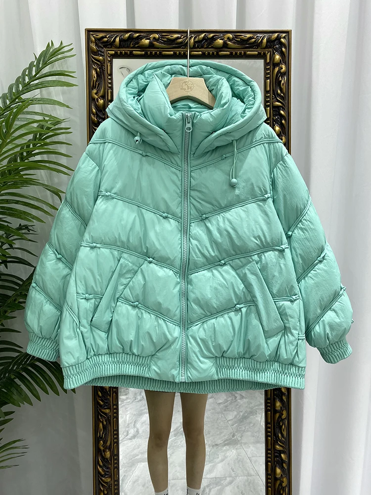2022 Winter Down Jacket Women's New Fashion Long Sleeve Loose Solid Color Bread Puffer Jacket Thick Warm Coat