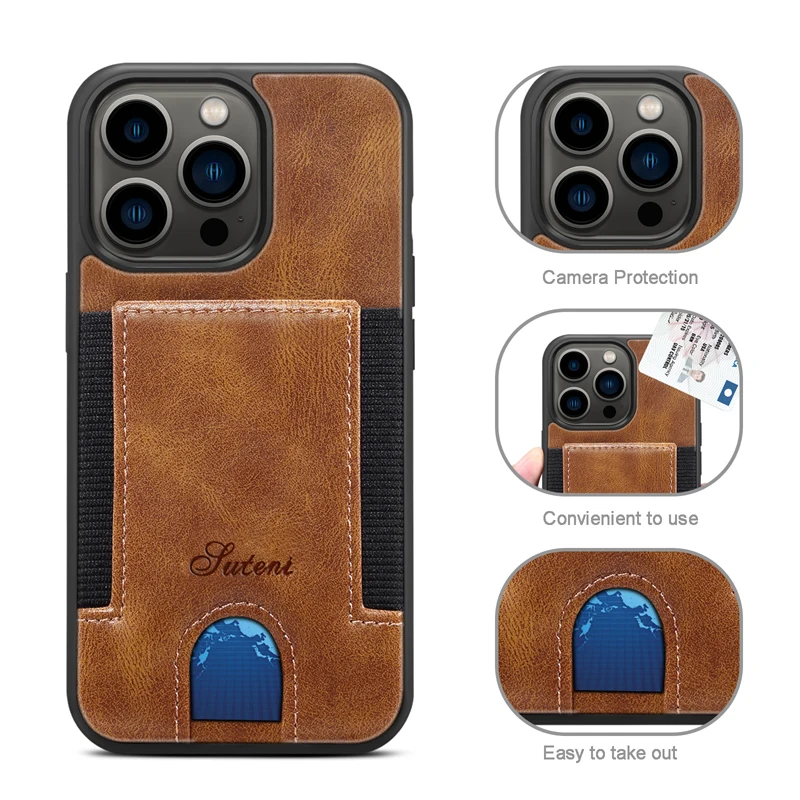Wallet Card Pocket Pu Leather Phone Case For Iphone 12 With Credit-card Holder Shockproof Protective Bag