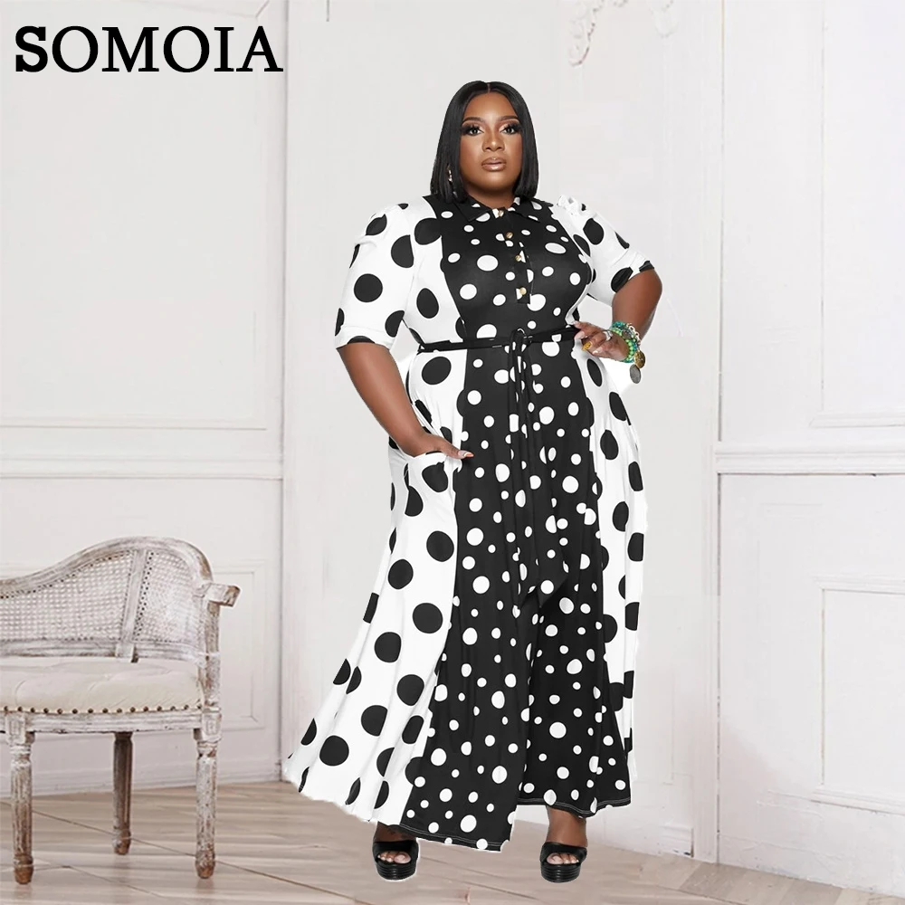 

SOMOIA Women Plus Size Clothing Elegant Casual Speckled Print Lapel Long Dress Casual Large Size Dresses Wholesale Dropshipping