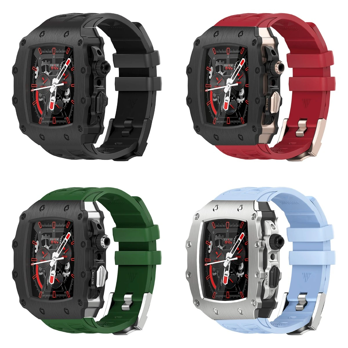 Modification Kit Stainless Steel Case for Apple Watch 8 7 6 5 SE 4 Rubber Strap for Iwatch Series 45mm 44mm Sport Diy Mod Kit