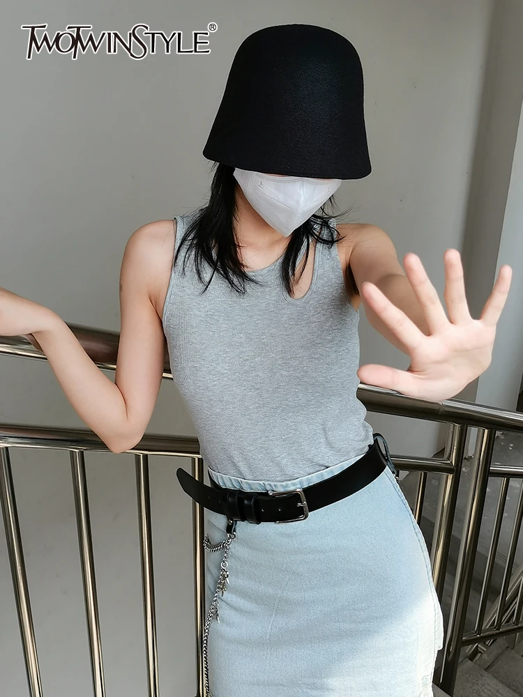 

Twotwin2 стильная Сексуальная Однотонная футболка для женщин с круглым вырезом без рукавов минималистичные обтягивающие футболки женская лет...