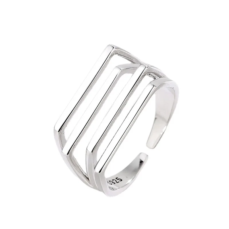 

Ladies 925 Sterling Silver Ring Geometric Multilayer Opening European and American Classic Fashion Jewelry Couples Holiday Gift