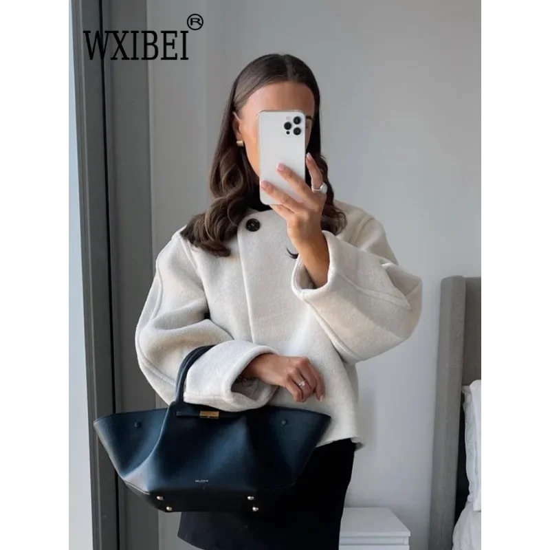 2024 однотонная элегантная шерстяная куртка на одной пуговице модное пальто с