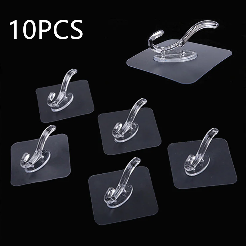 

10PCS Transparent Hook Strong Self-Adhesive Punch-Free Multi-Purpose Key Door Wall Hanging For Kitchen Bathroom Gadgets Stroage