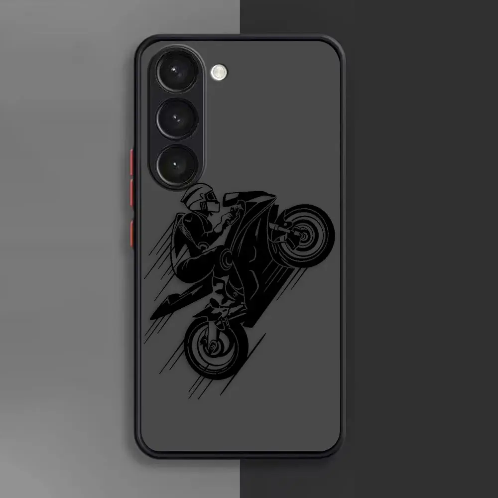 Matte Phone Case for Samsung Galaxy S23 S22 S21 S20 S10 4G S9 S8 Plus ULTRA 5G LITE Case Funda Shell Cartoon Motorcycle Race