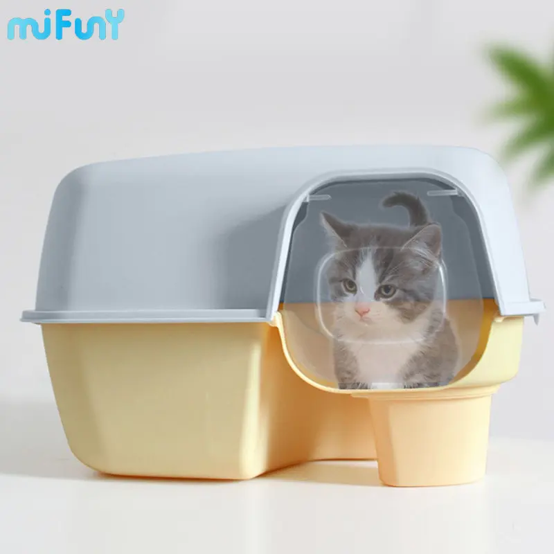 

MiFuny Cat Litter Box with Front Flip Lid Fully-Enclosed Corridor Large Splash-proof Cat Toilet Bedpans Litter Tray Cat Supplies