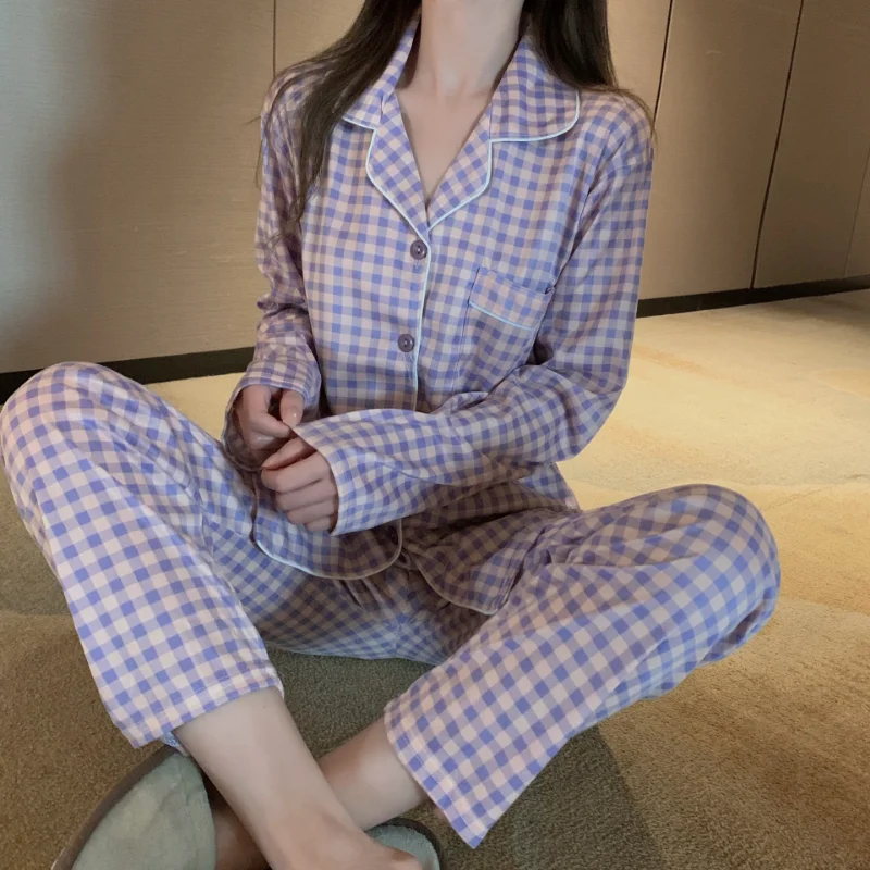 2022 new pajamas women spring and autumn cotton long sleeve cardigan senior feeling can be worn outside the residential suit set