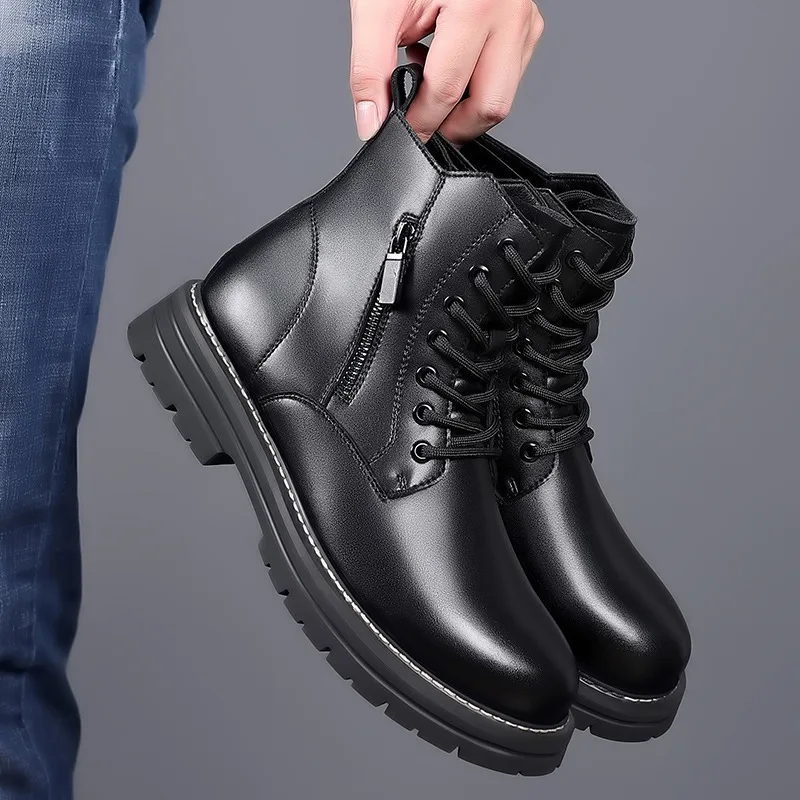 

British style mens fashion original leather boots black tide platform shoes high top cowboy boot handsome ankle botas masculinas