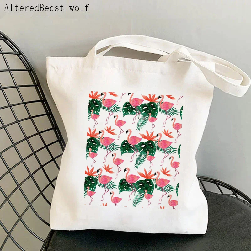 

Women Shopper bag flamingo tropical Kawaii Printed Bag Harajuku Shopping Canvas Shopper Bag girl handbag Tote Shoulder Lady Bag