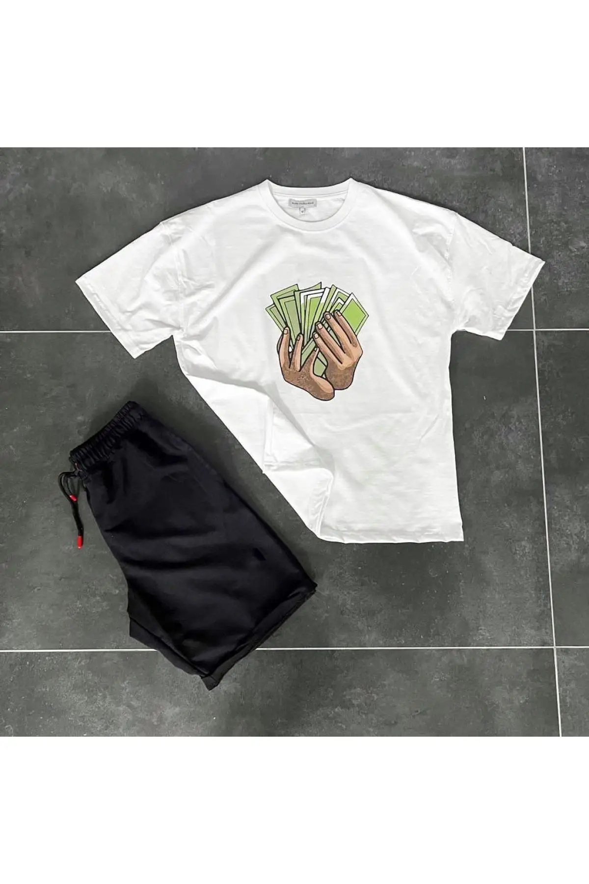 

BeOriginal Unisex Money printed white t-shirt and black shorts athletic