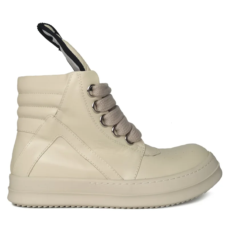 

New Fashion Casual High Top Shoes Men Women Genuine Leather Inverted Triangle Wide Laces with Thick Sole Oversized Board Shoes