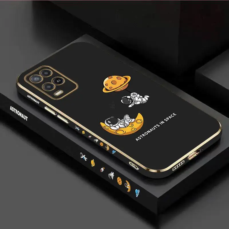 

Flying Planet Astronaut Luxury Plating Phone Case For Oppo A15 A15S A16 A16K A76 A77 A78 A53 A54 A55 A92 A94 A95 A83 F19 Cover