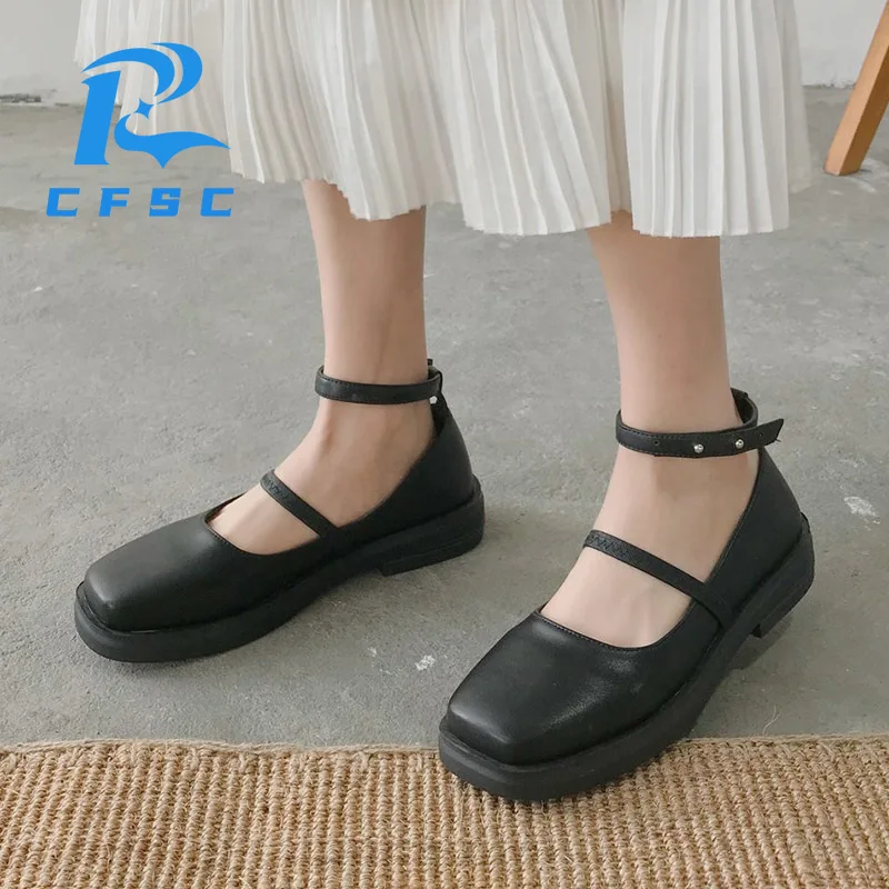 

Женские туфли мэри джейн в стиле ретро, кожаные туфли с квадратным носком, квадратным корнем и ремешком на щиколотке, Лолита, высокий каблук,...