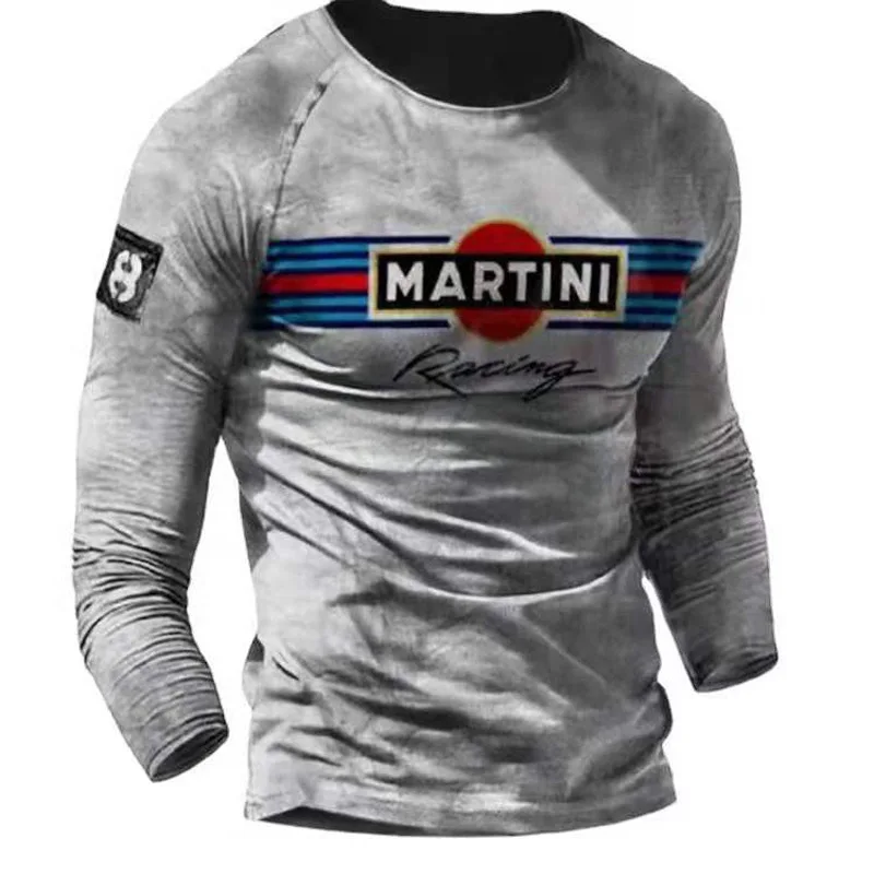 

New Vintage Men's T Shirt Long Sleeve Top Tees Castrol Oil Graphic 3D Print Motorcycle T-shirt Oversized Loose Biker Clothing