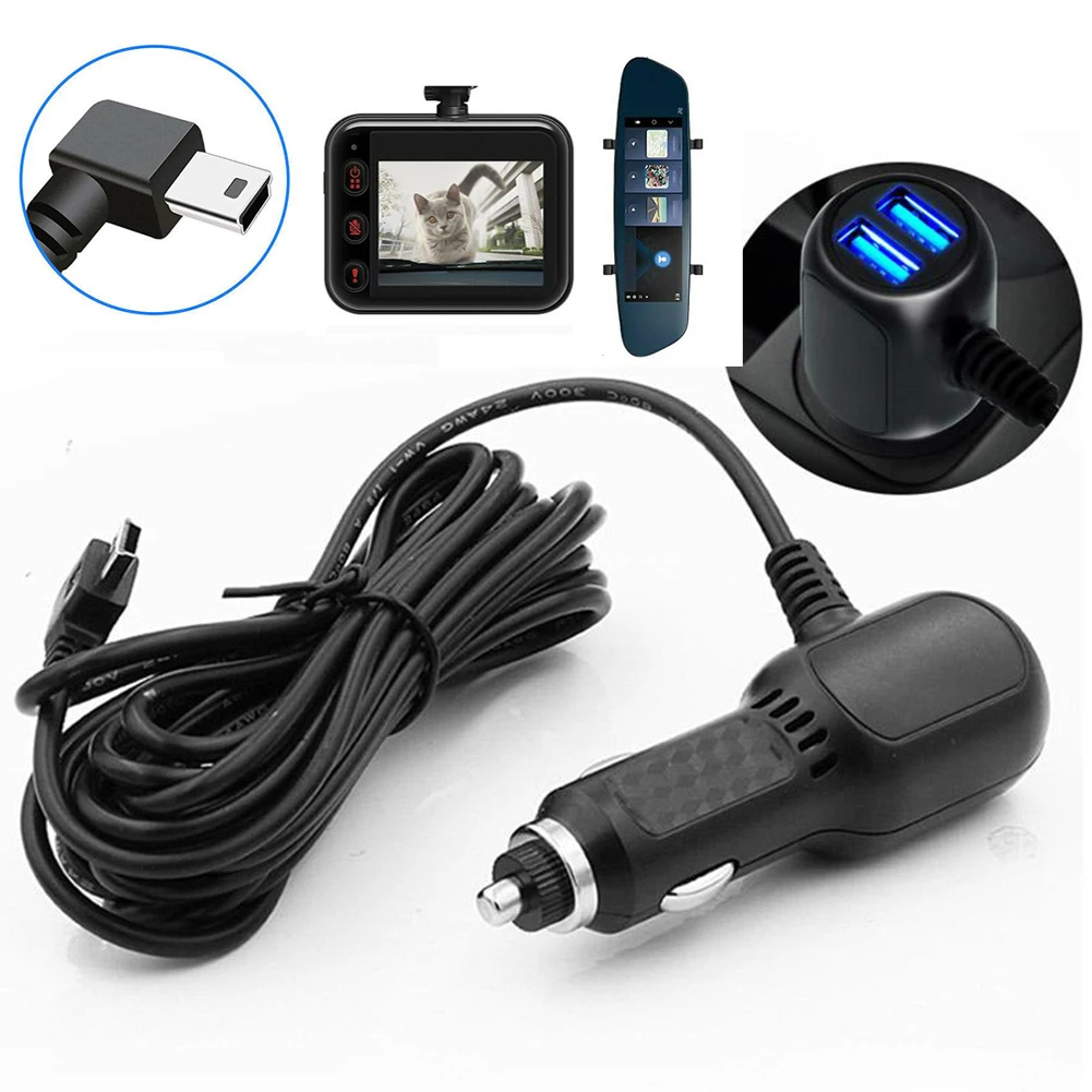 

Dash Cam Car Charger Mini USB Cable 11.5ft Power Cord Supply For DVR Camera GPS 2in 1 Multi-function Car Charger For 12-24V Car