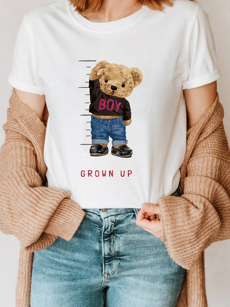 

Summer Women's T-shirts Grown Up Bear Graphic Clothes Top Round Neck Short Sleeves Casual T Shirts Lady Tops Tee Female Clothing
