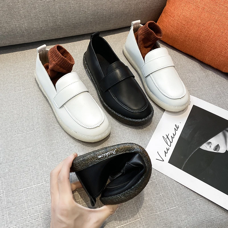 

Туфли женские с круглым носком, без застежки, универсальные мягкие белые кроссовки, оксфорды в британском стиле, с закрытым носком, летняя о...