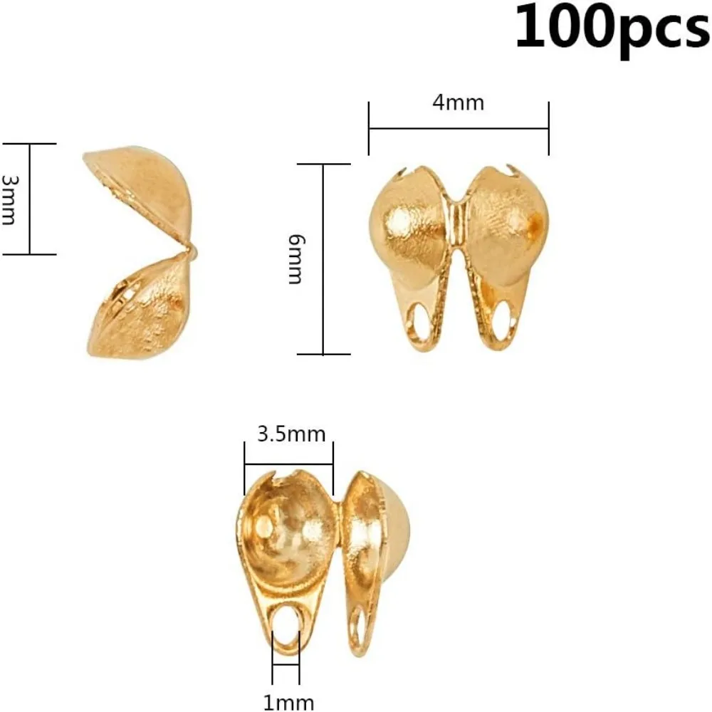 100 шт. наконечники для золотых бусин из нержавеющей стали открытые крышки с