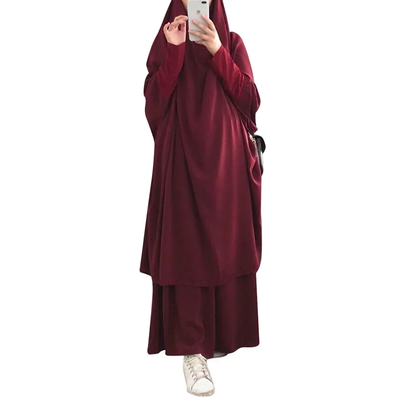 Fashion Khimar Muslim Sets Prayer Wear Woman Hijab Dress Full Cover Hooded Abaya Long Dresses Islam Jilbab Ramadan Clothes