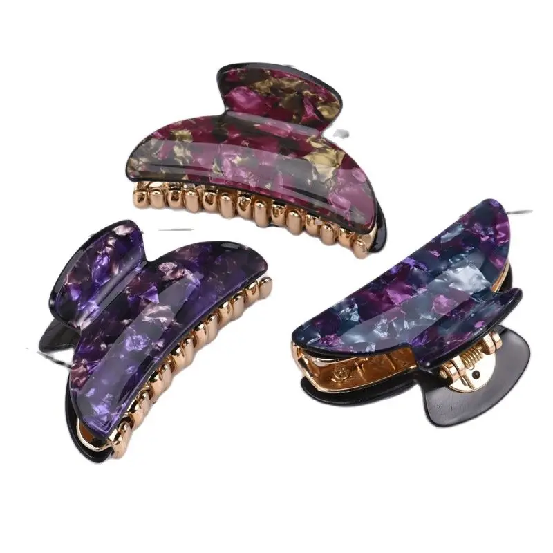 

Fashion Women Hair Accessories High Grade Classic Flower Print Acrylic Paster Hair Claw Summer Simple Plastic Gold Hairpin