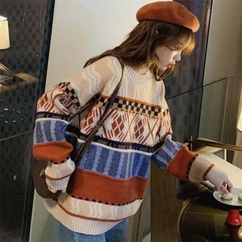 Корейский женский пуловер с круглым вырезом свитер на весну и осень Дамский