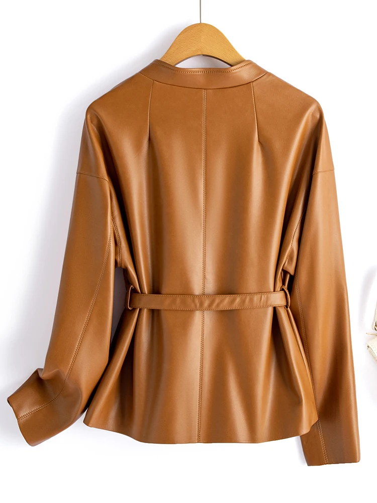 Женское кожаное пальто Haining короткое осеннее 2024 новая модная кожаная куртка на