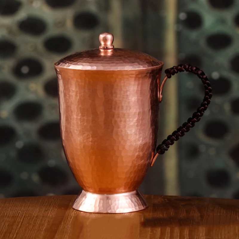 Пивная чашка ручной работы кофейная кружка из чистой меди с крышкой утолщенной