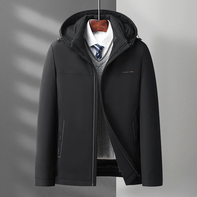 Winter Men Thermal Hooded Puffer Parkas Navy Blue Black Thicken Warm Basic Coats Male Plain Lining Hood Detachable Overcoat 2022