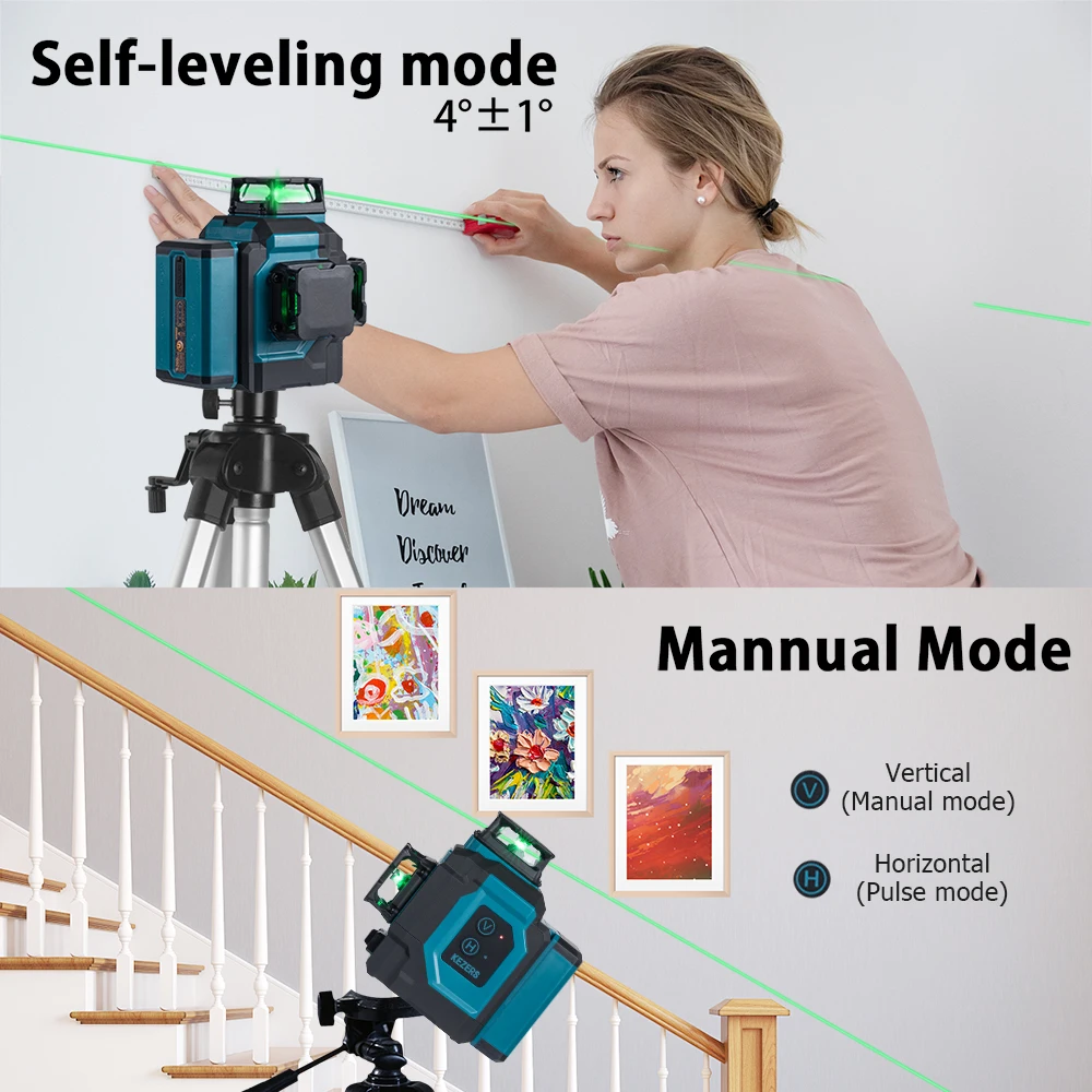KEZERS Зеленый лазерный уровень 12 линий 3D диоды OSRAM 360 горизонтальный и вертикальный
