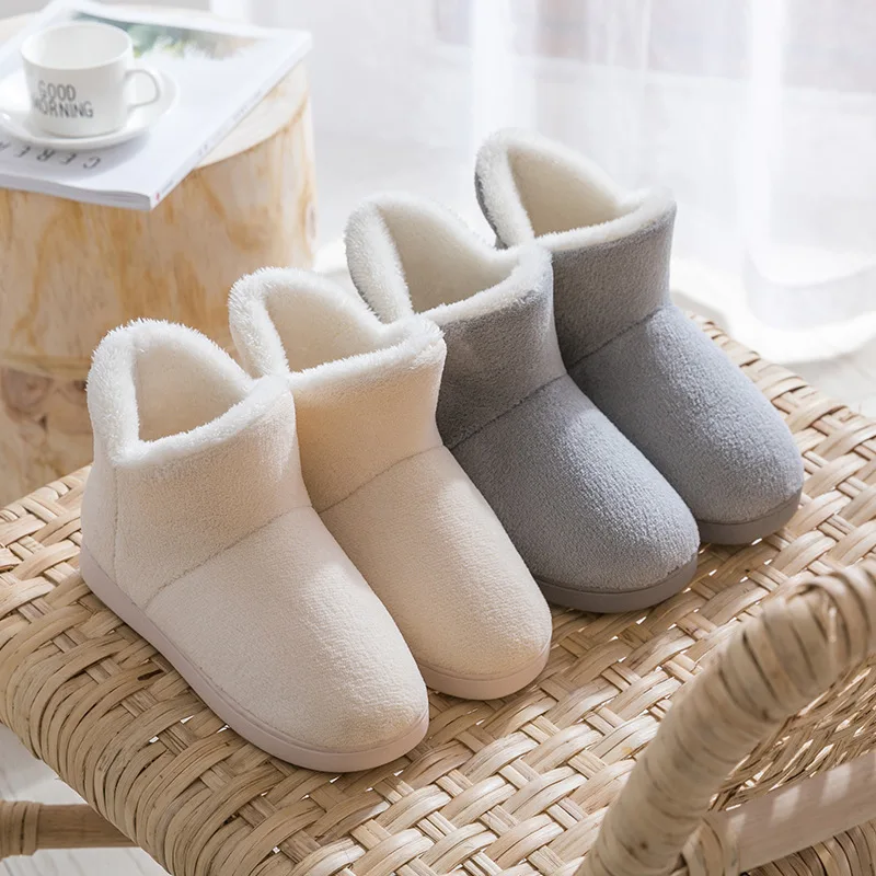 

2022 Women Winter Slippers Warm Plush Slip-on Couples Home Floor Shoes Anti-slip Comfortable Flats Female Warm Faux Fur Slippers