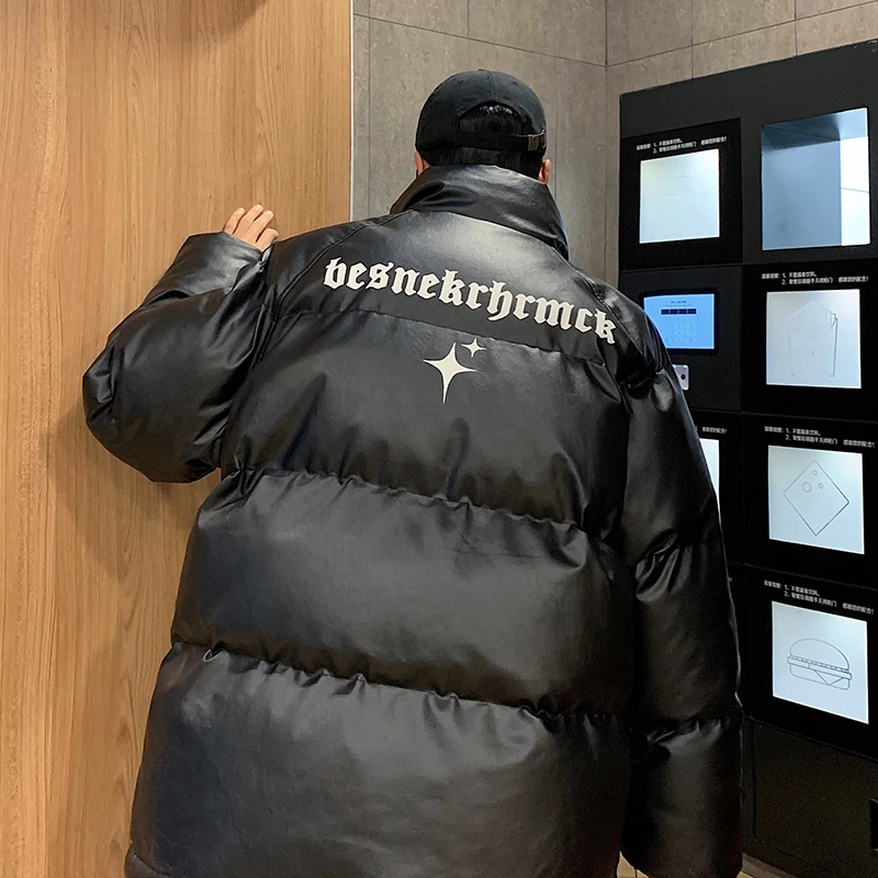 

Winter Cotton Coat Big Size 3XL for Men Fashion Warm Male Letter Print Bread Jackets Men's Winter Oversized Men Clothing 2023