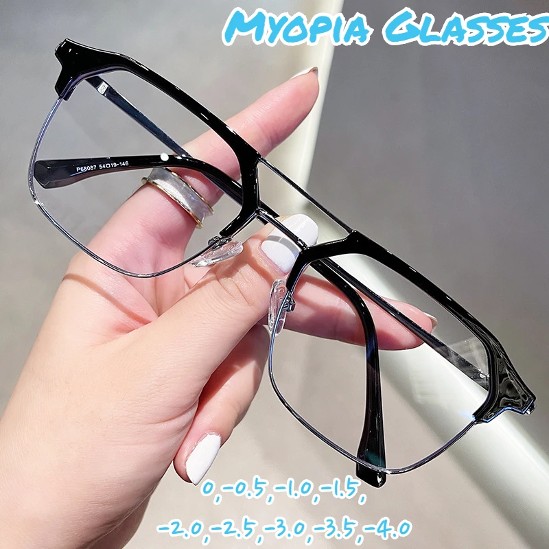 

Luxury Square Frame Myopia Glasses Office Women Men Anti-blue Light Near Sight Eyeglasses Unisex Goggles Diopters 0 To-4.0