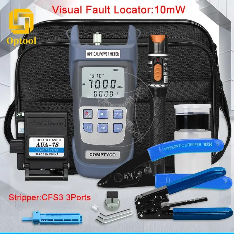 

FTTH Fiber Optic Tool Kit with Fiber Optica Power Meter and 10mW Visual Fault Locator FC-6S FTTH tool CFS-3 Fiber Stripper